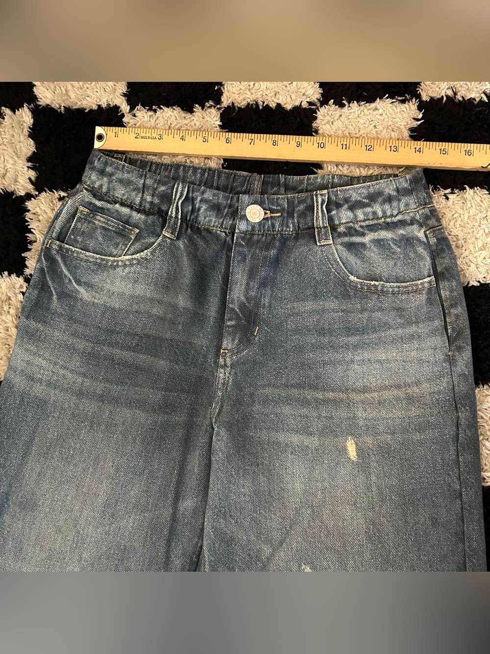 Halara Wide-Leg M Leggings with Denim Jeans Print - Pull On Full Stretch Pants - Picture 2 of 7